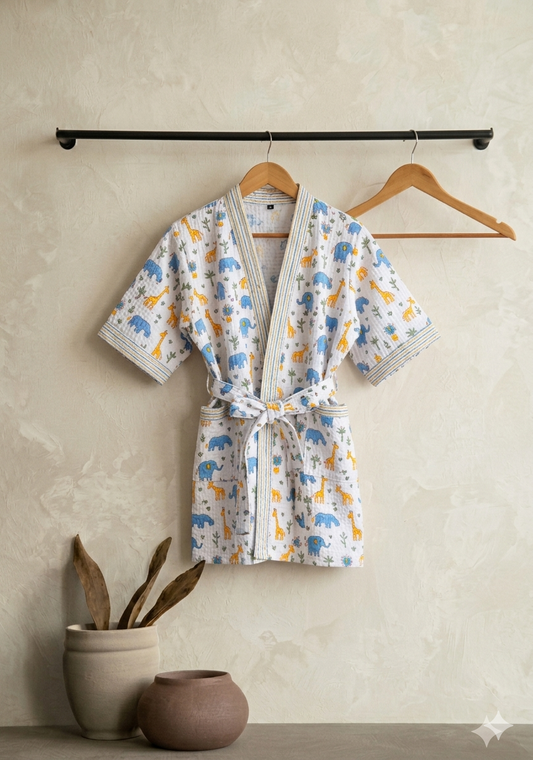 Blue Elephant & Giraffe Robe