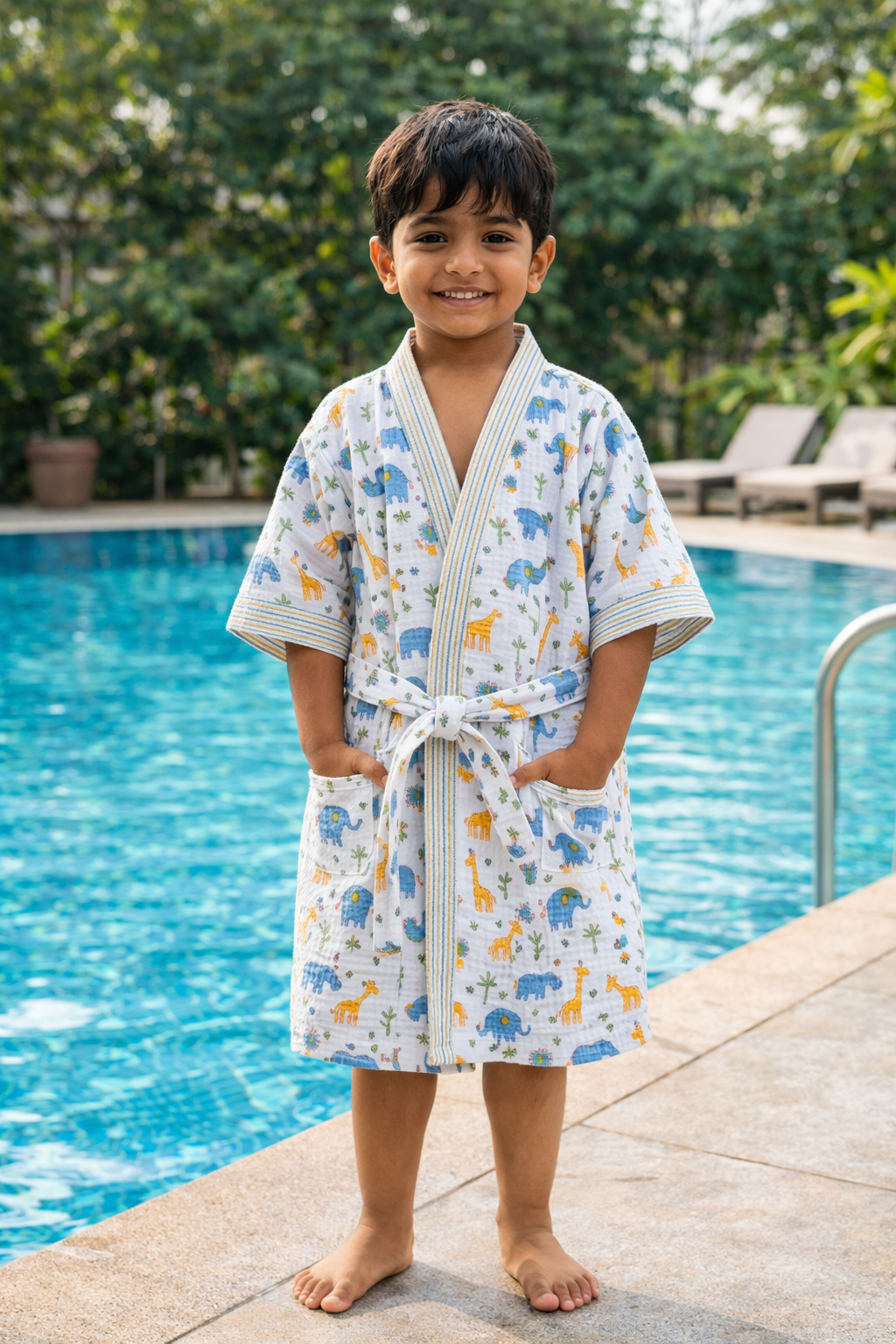 Blue Elephant & Giraffe Robe