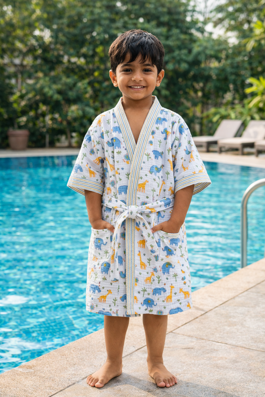 Blue Elephant & Giraffe Robe
