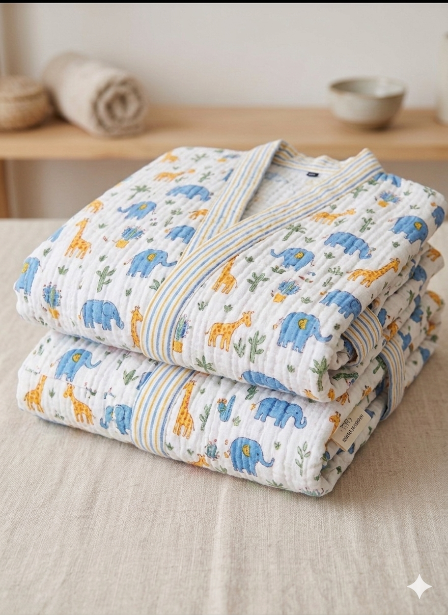 Blue Elephant & Giraffe Robe
